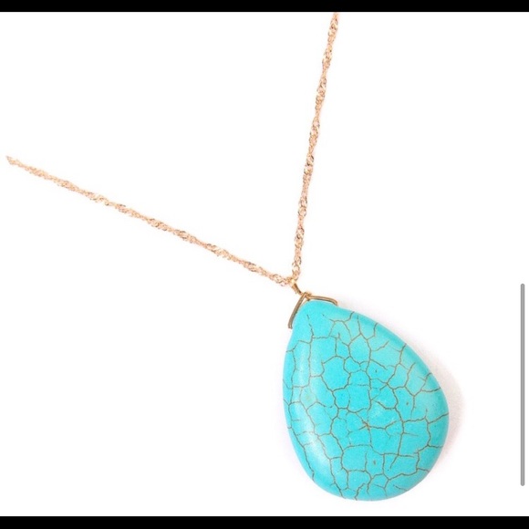 Turquoise simulated stone long women’s boho summer fall necklace - Picture 5 of 5